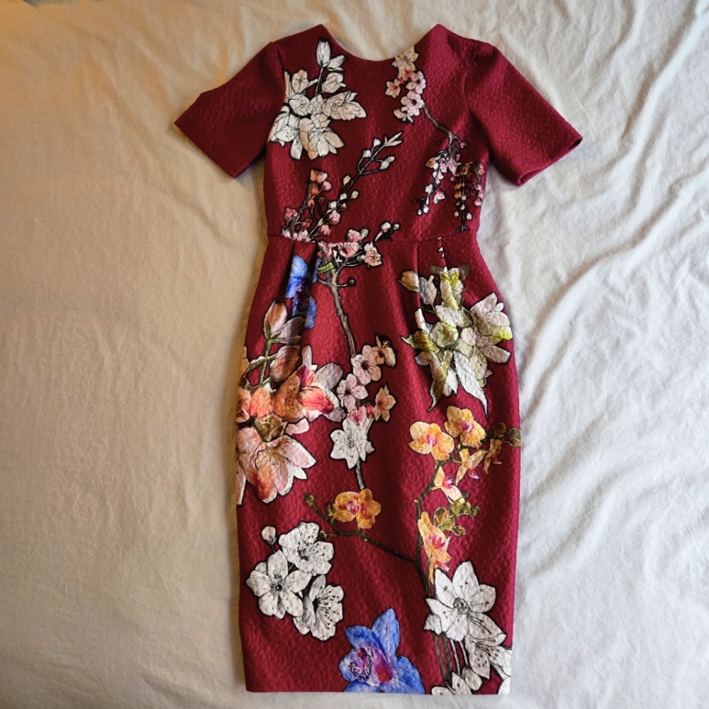 Asos Elegant Floral Midi Bodycon Stretch Dress sz 4